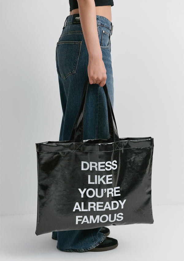 Dress Like Printed Black Shopper Bag