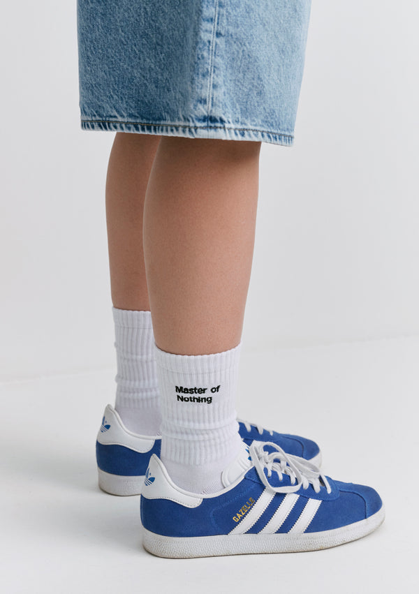 Master of Nothing Embroidered White Socket Socks